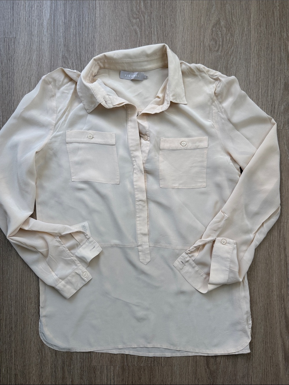 Stefanel 100% Silk Ivory Pullover Blouse Tunic Shirt Size M